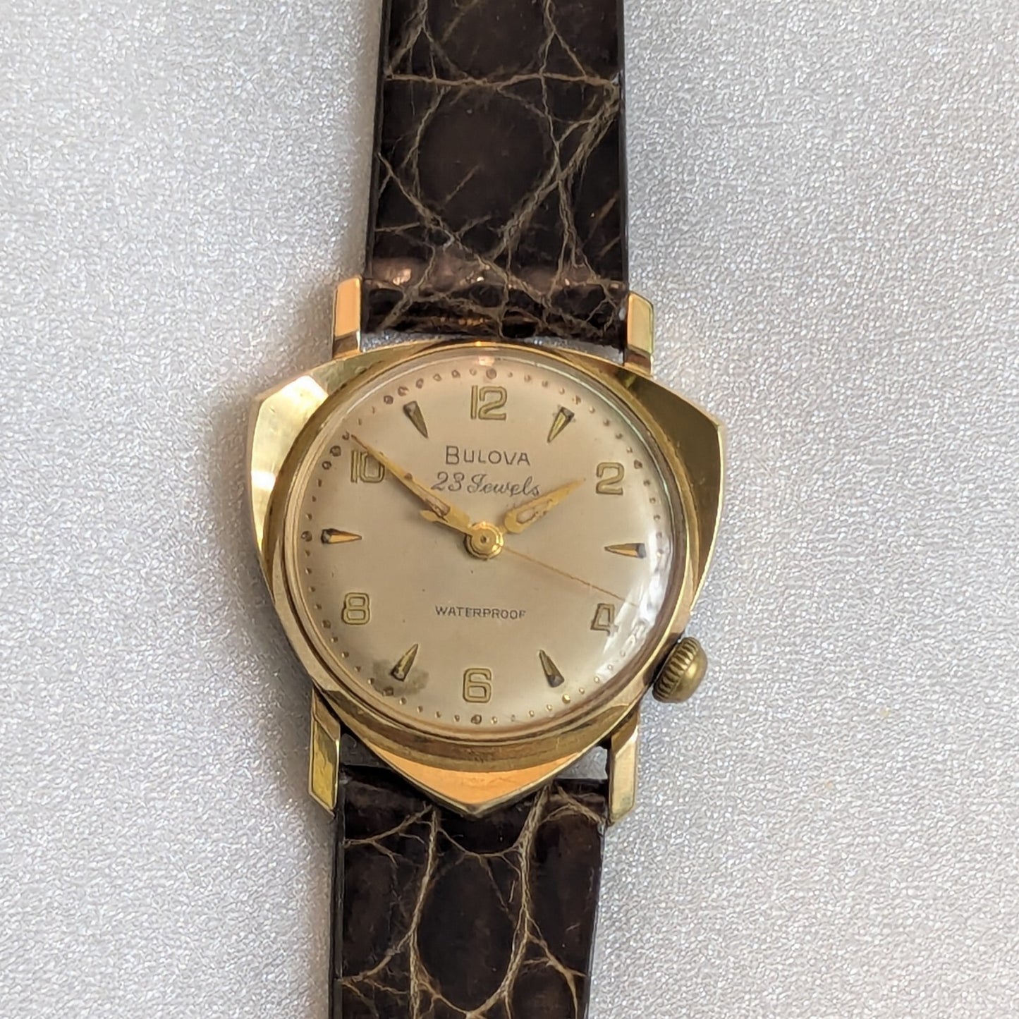 Rare Bulova President 23 Jewel Watch – 10k RGP Case – Crocodile Band 🐊