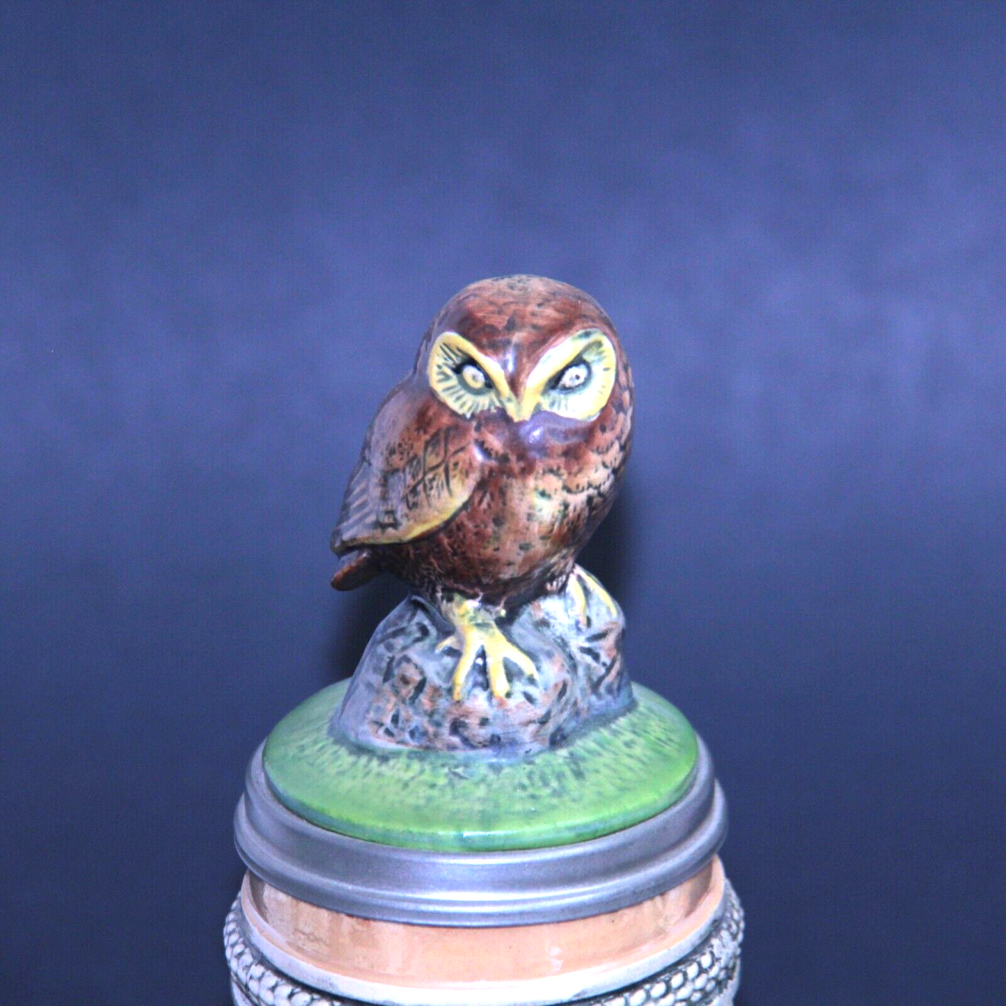 Werner Corzelius WC Beer Stein Owl Lid 10" West Germany Pewter DRM ZINN .5L ✨