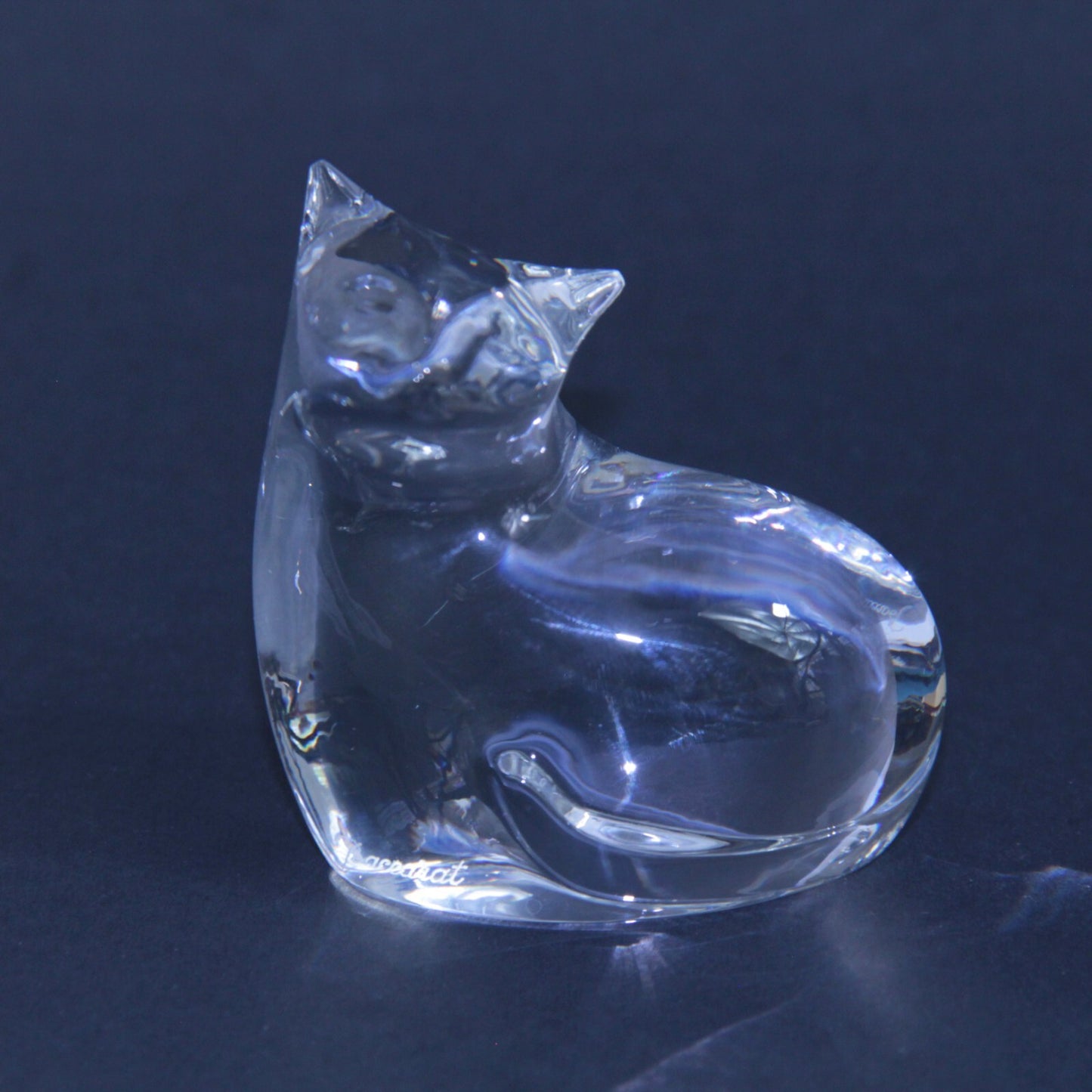 Vintage Signed Baccarat Crystal Sitting Cat Figurine | France | EXCELLENT!