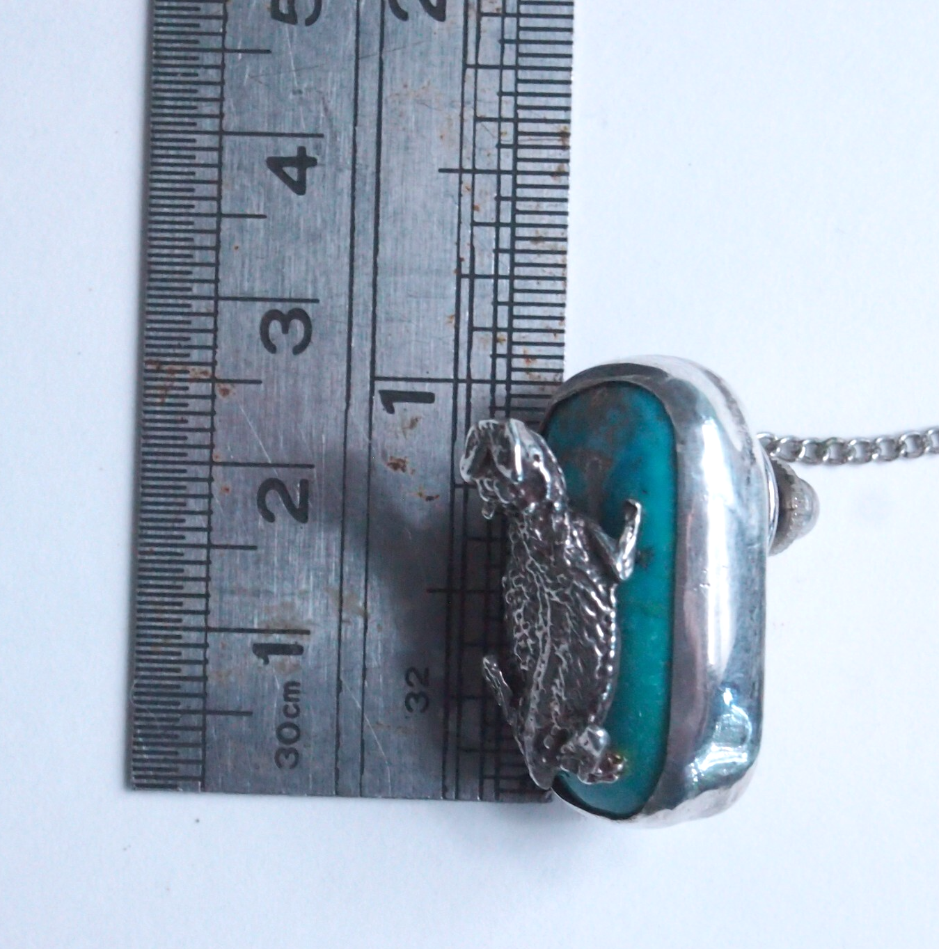 Vintage Sterling Silver Desert Horned Lizard Turquoise Pin – Large Tie Tack