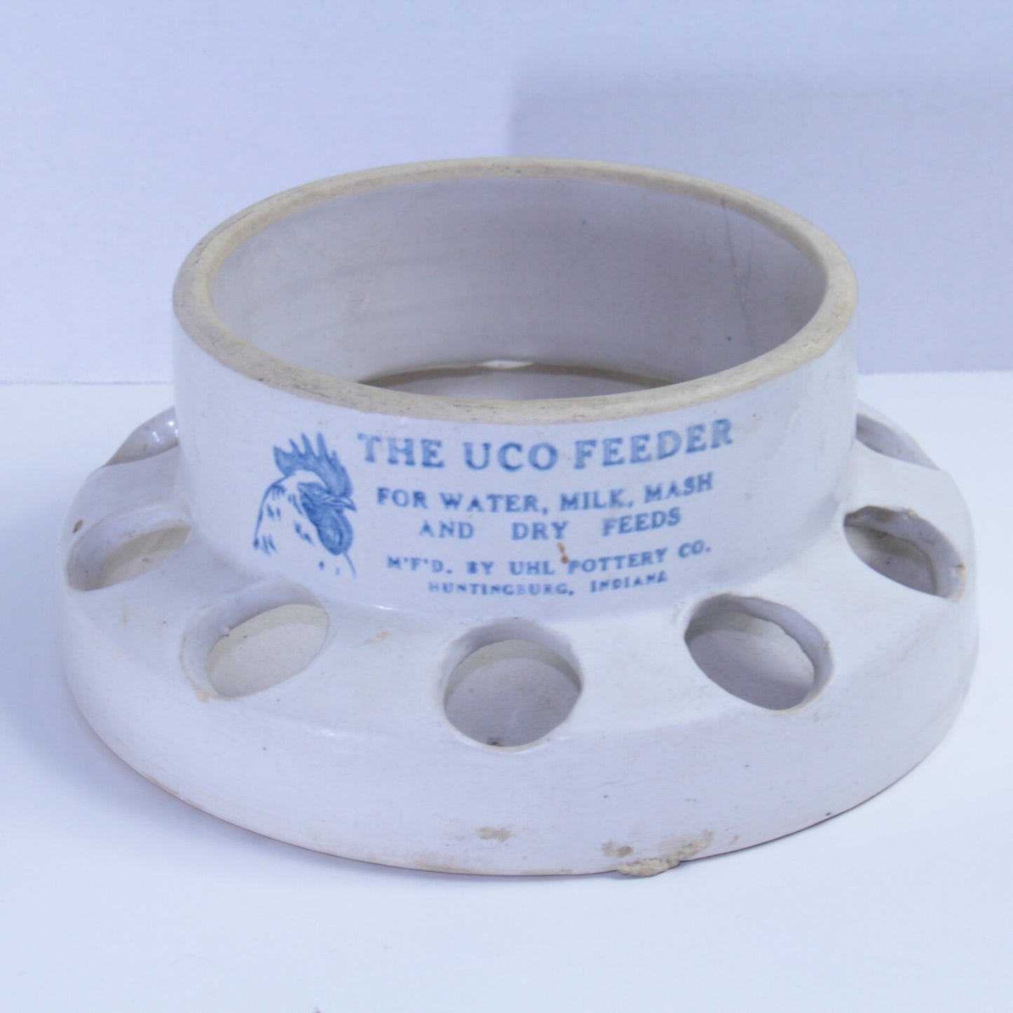 Vintage UHL Stoneware UCO Crock Chicken Feeder - Huntingburg Indiana Farmhouse
