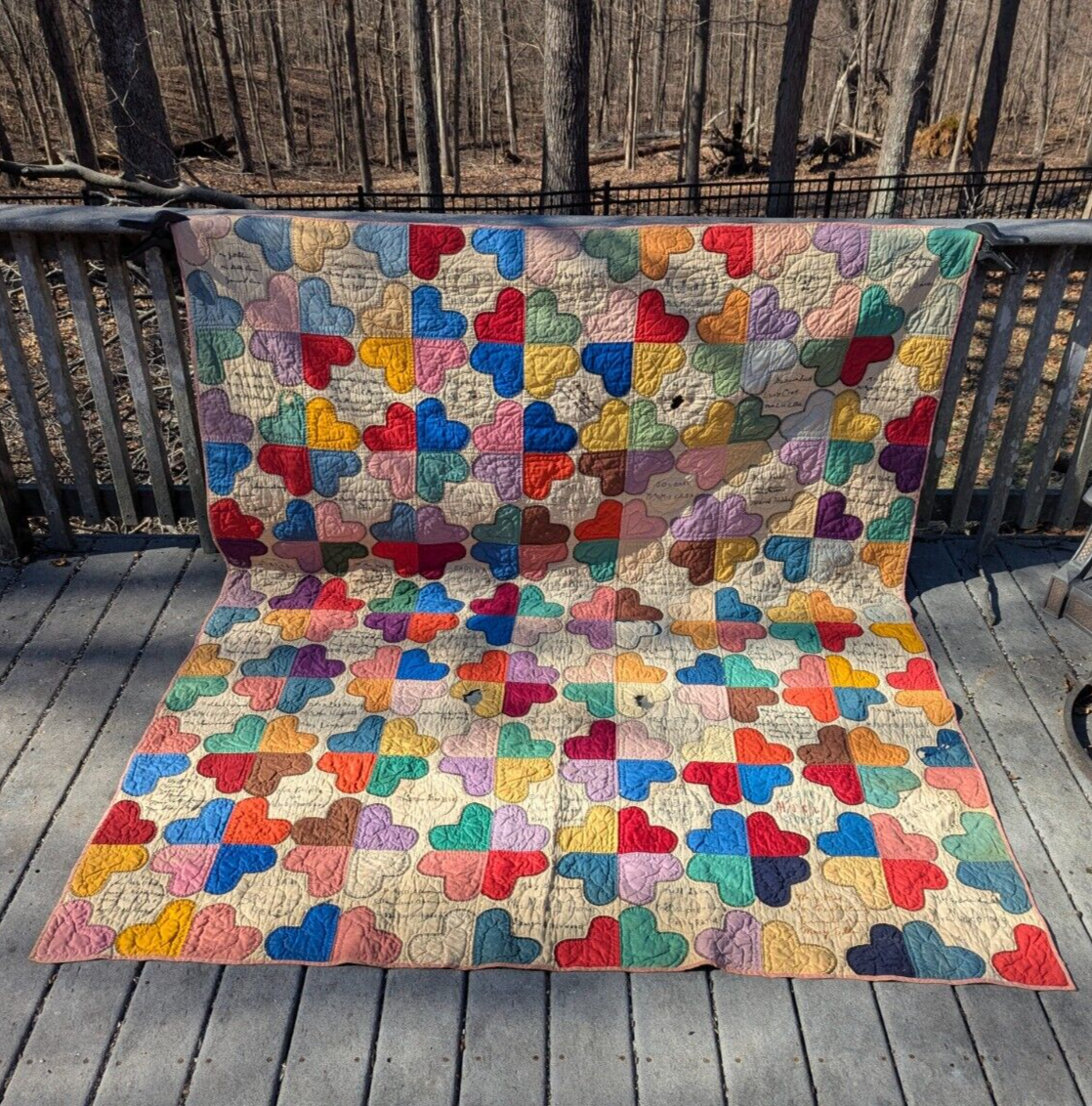 Antique Hand-Stitched Family Tree Heart Quilt Mabrey Hogg Ruff Treece Griffin