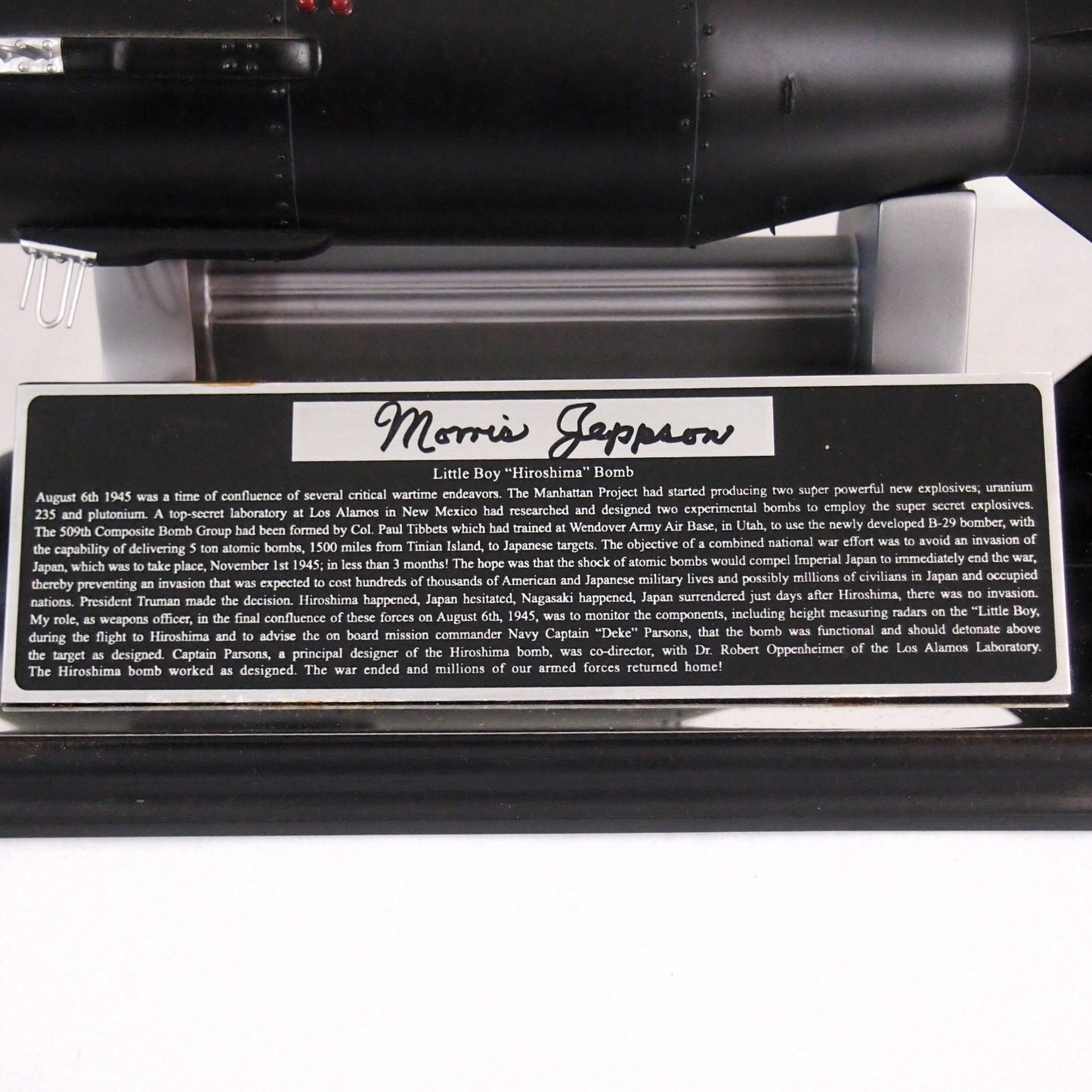 MKI MK1 Atomic Bomb "Little Boy" Executive Desk Model - Morris Jeppson autograph