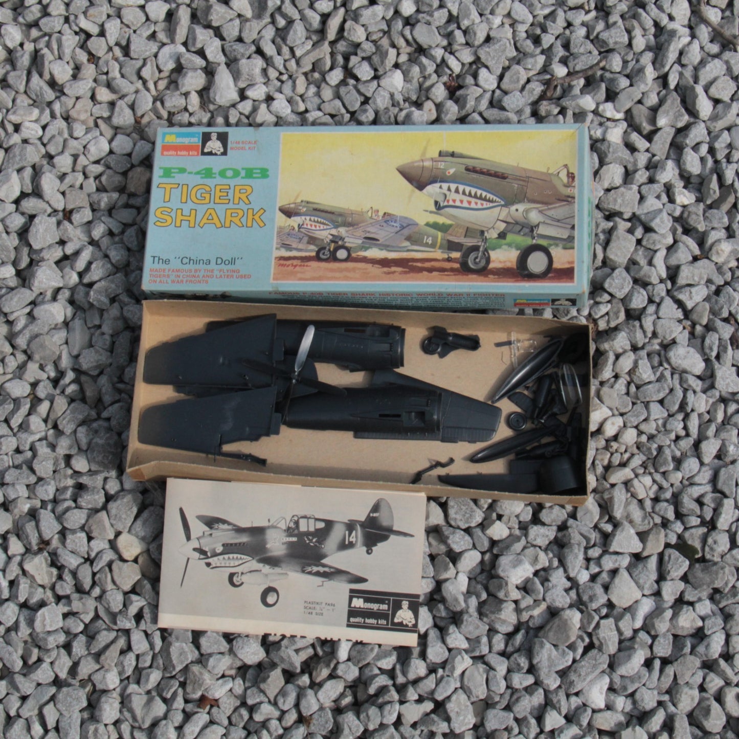 4 Airplane Model Kits - Grumman Bearcat Monogram Mustang P-51B P-40B Tiger Shark