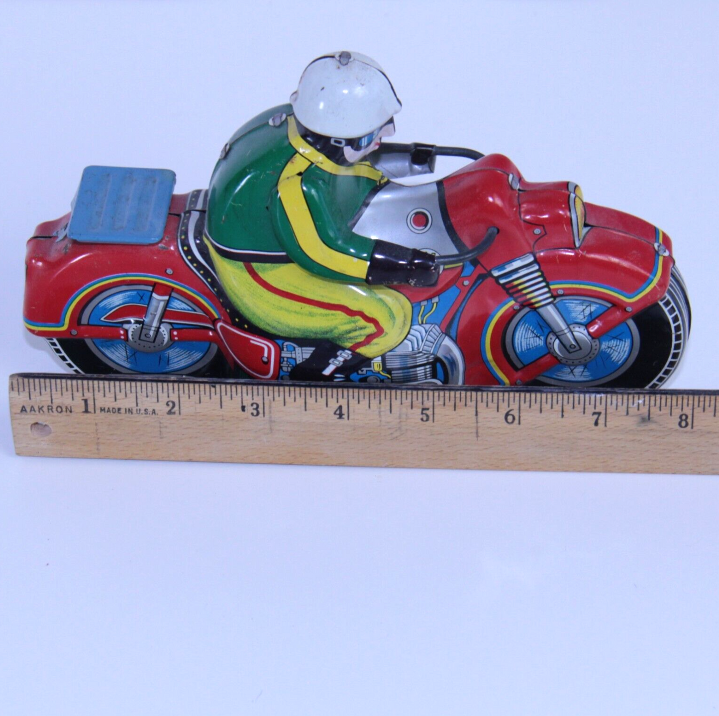 8" Vintage Japan Tin Litho Red Racing Bike - Friction Motorcycle