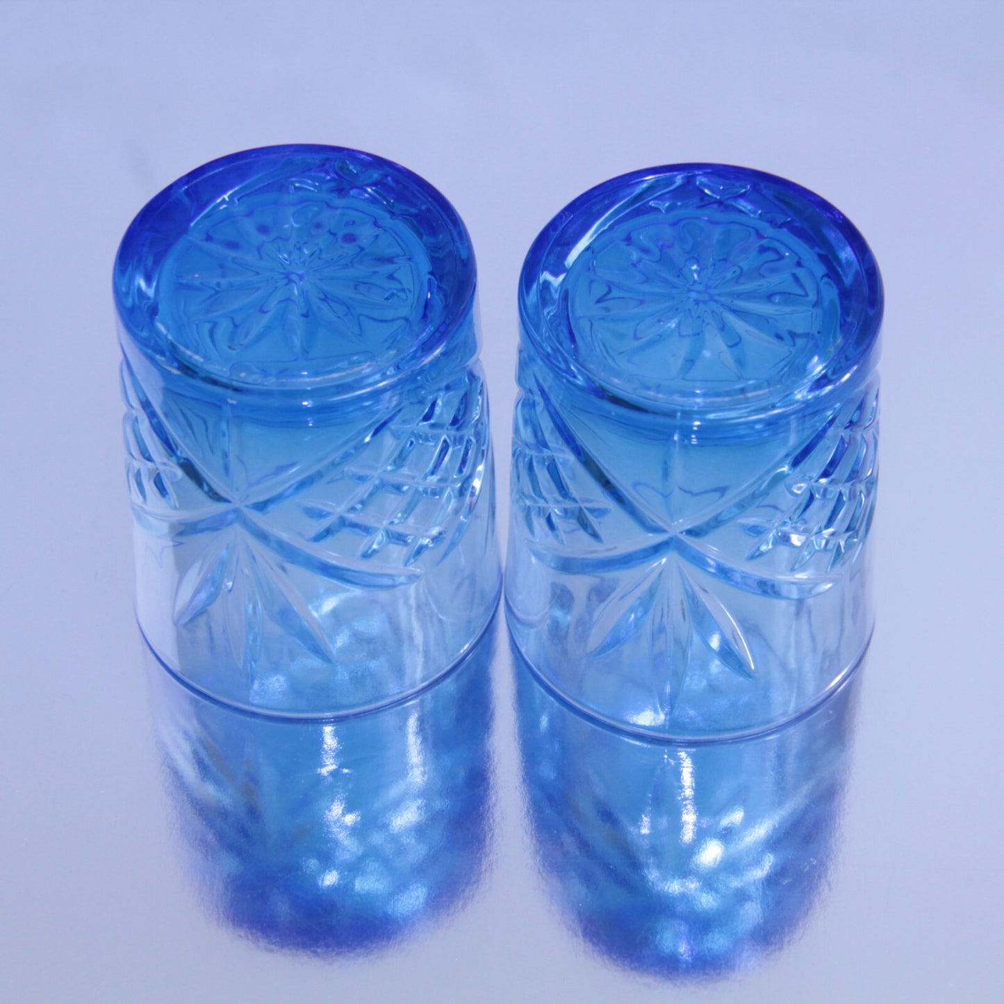 Set of 2 Vintage Blue Pressed Glass Cocktail Glasses, Palm Design ✨