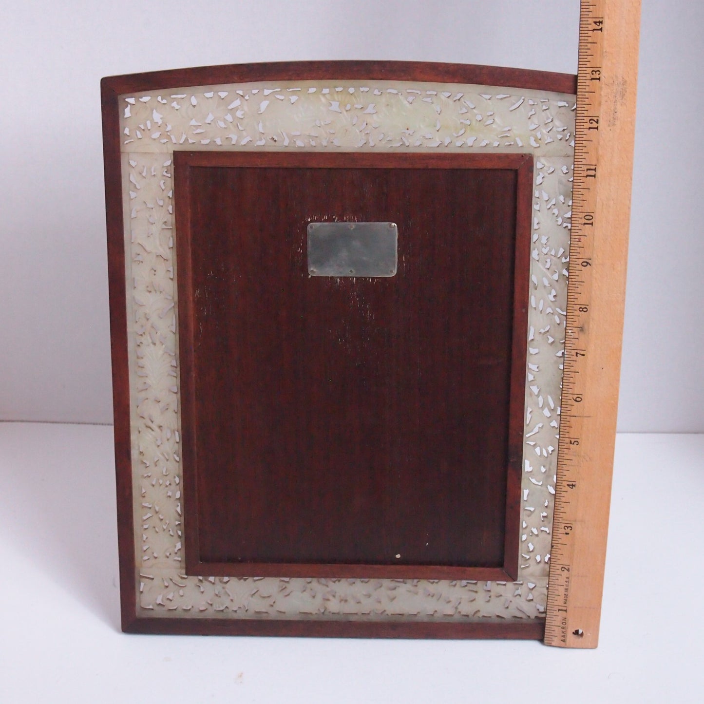 Stunning Antique Chinese Carved Jade & Wood w Easel Back 13” Picture Frame ✨