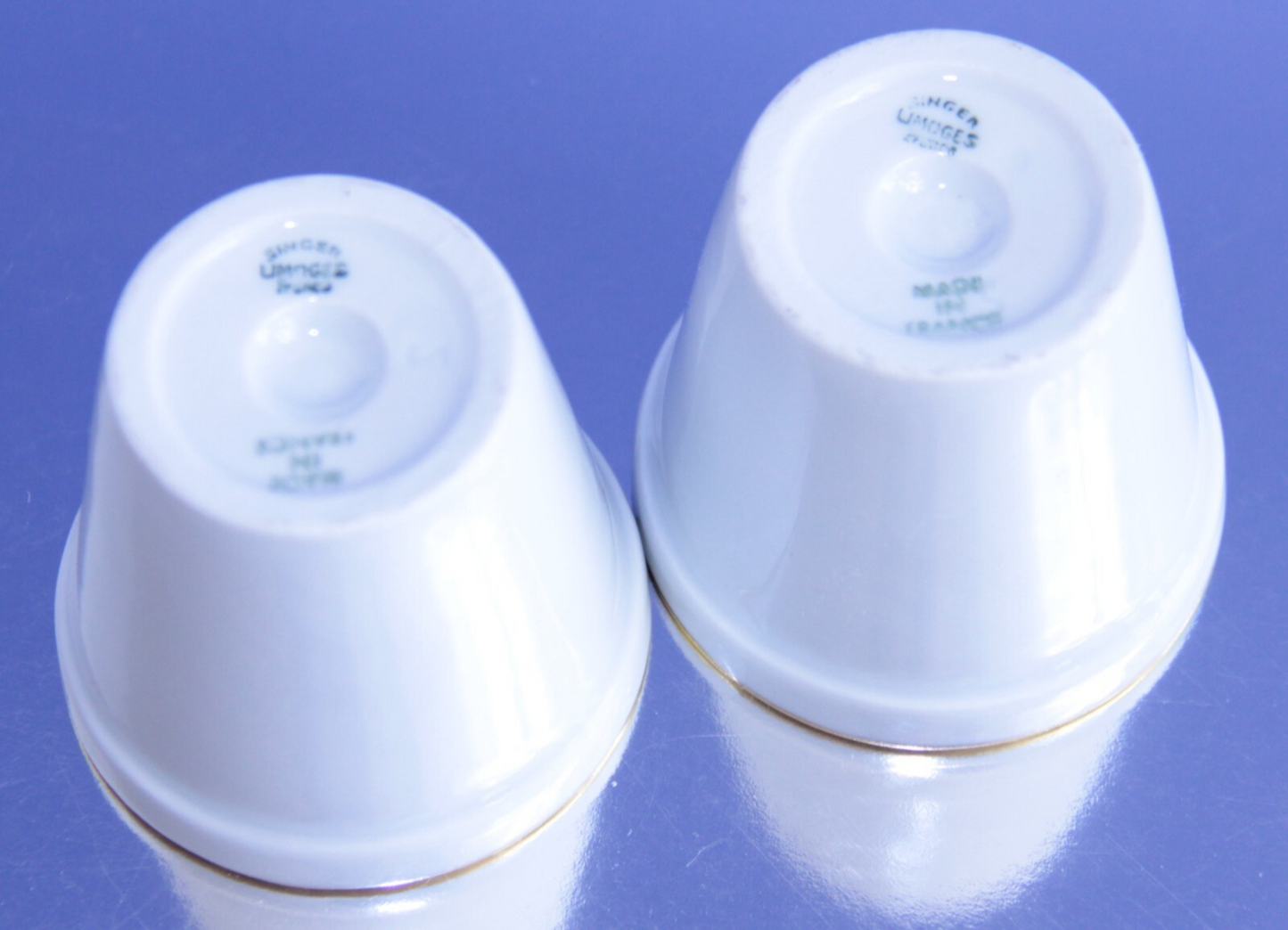 2x Antique Singer Limoges France Porcelain Mini Petit Pot - White w Gold Well ✨