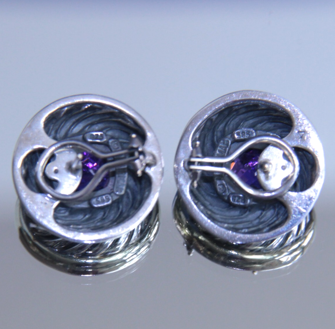 Authentic David Yurman Cable Earrings Amethyst 14K Sterling Silver RARE DESIGN