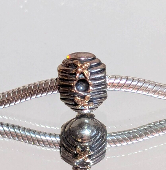 Authentic Pandora Retired Sterling Silver & 14K Gold Beehive Charm 790577