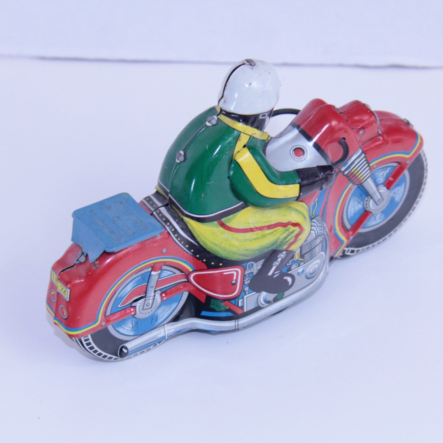 8" Vintage Japan Tin Litho Red Racing Bike - Friction Motorcycle