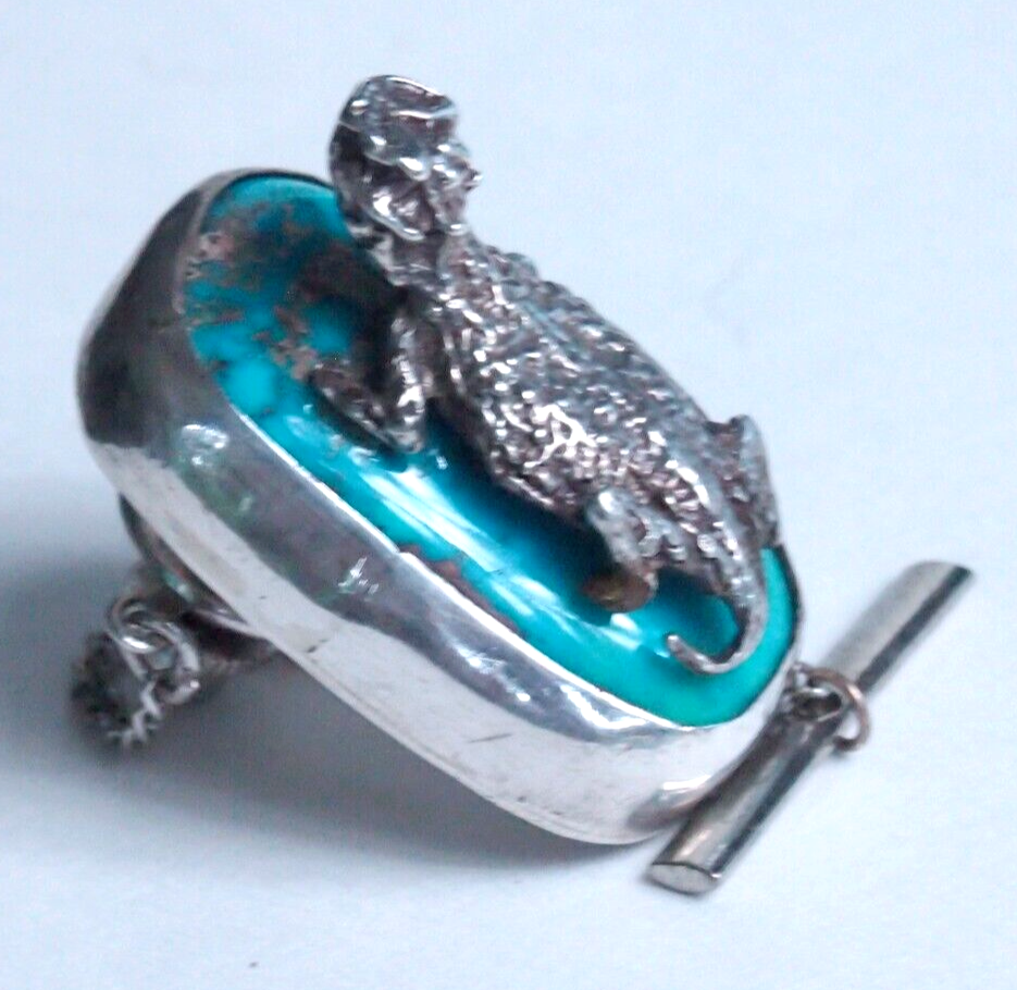 Vintage Sterling Silver Desert Horned Lizard Turquoise Pin – Large Tie Tack