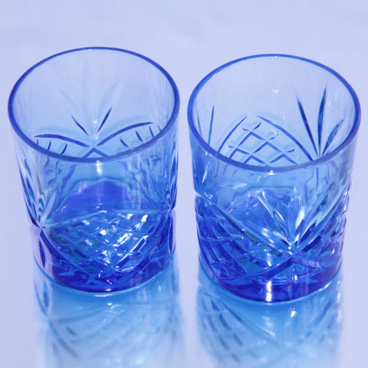 Set of 2 Vintage Blue Pressed Glass Cocktail Glasses, Palm Design ✨