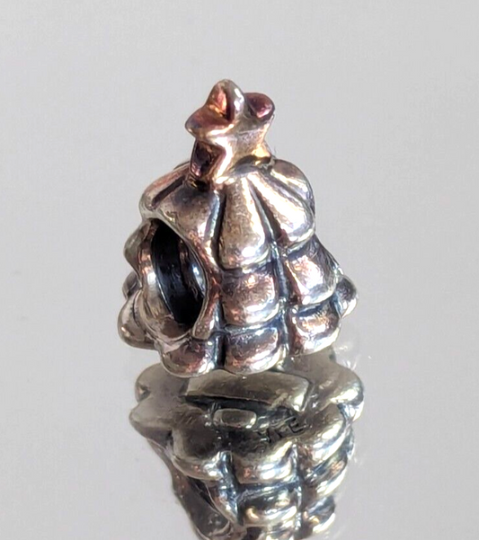 Authentic Pandora Retired Sterling Silver Christmas Tree Charm 14K Gold Star