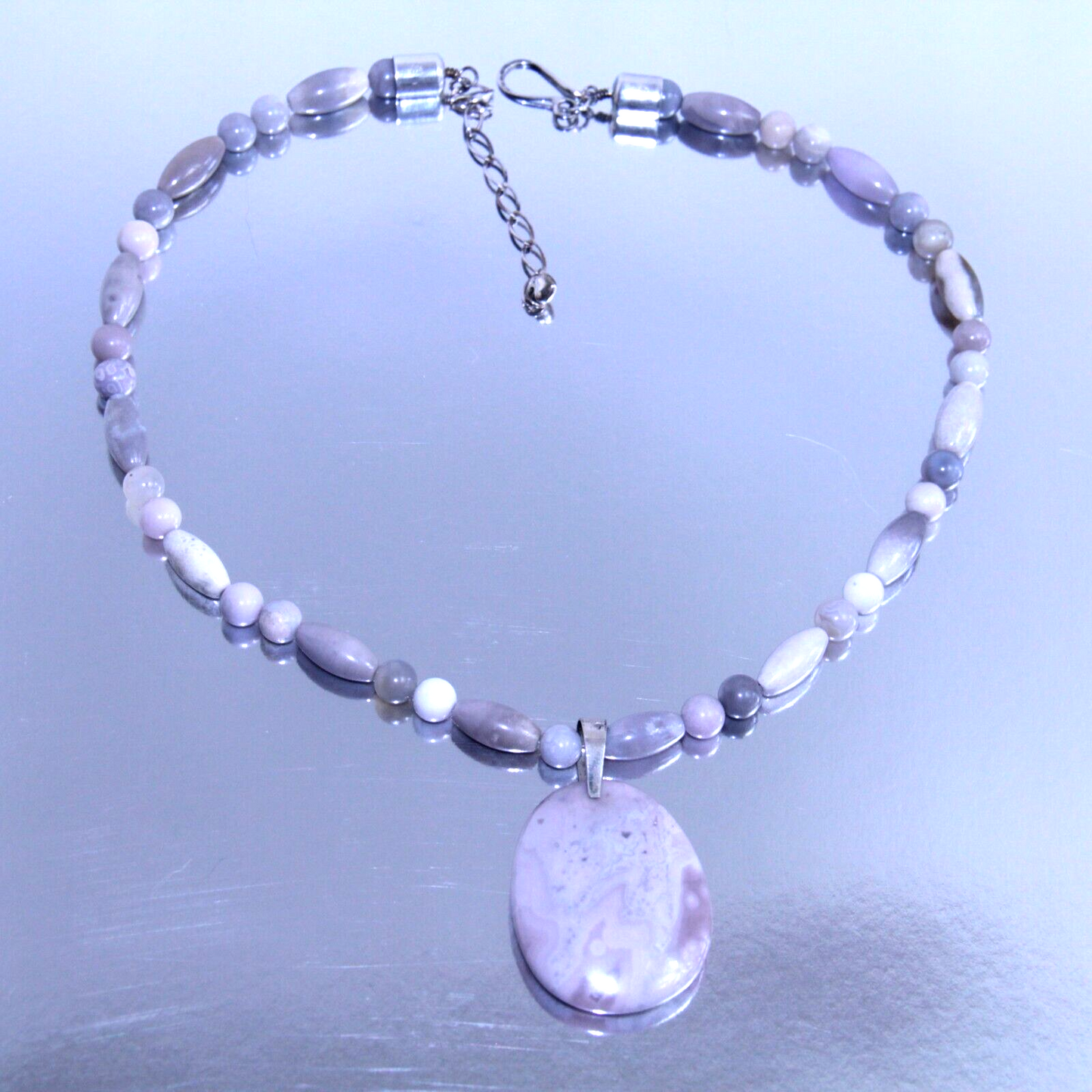 Jay King Sterling Silver Lavender Agate Bead Necklace w Pendant 20"-22"