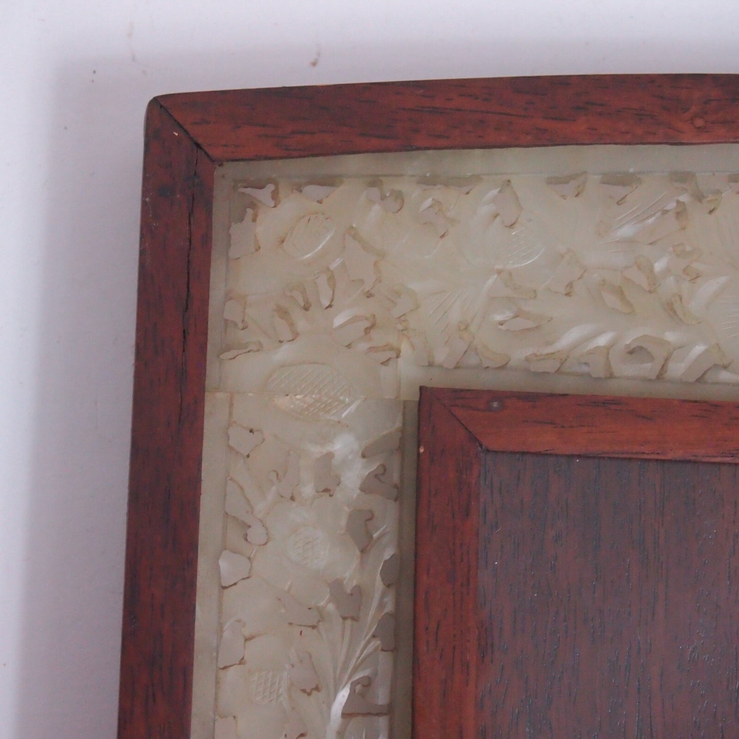 Stunning Antique Chinese Carved Jade & Wood w Easel Back 13” Picture Frame ✨