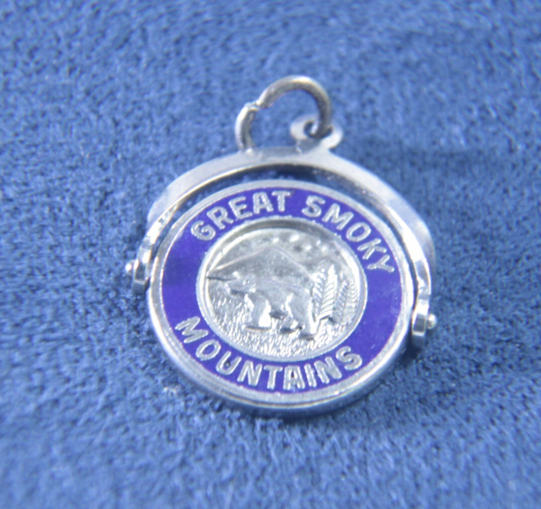 Vintage Sterling Silver Enamel Great Smoky Mountains Fidget Spinner Dangle Charm