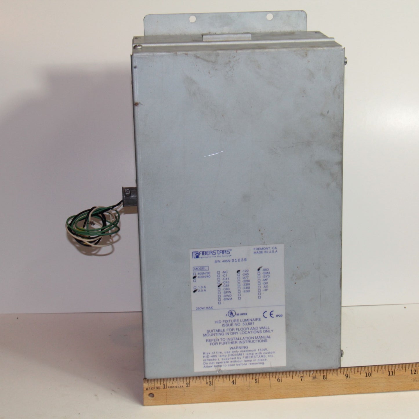 Fiberstars 405N/40-C81-120-003 HID Light Fixture 2.0A Luminaire For Parts/Rep 💡