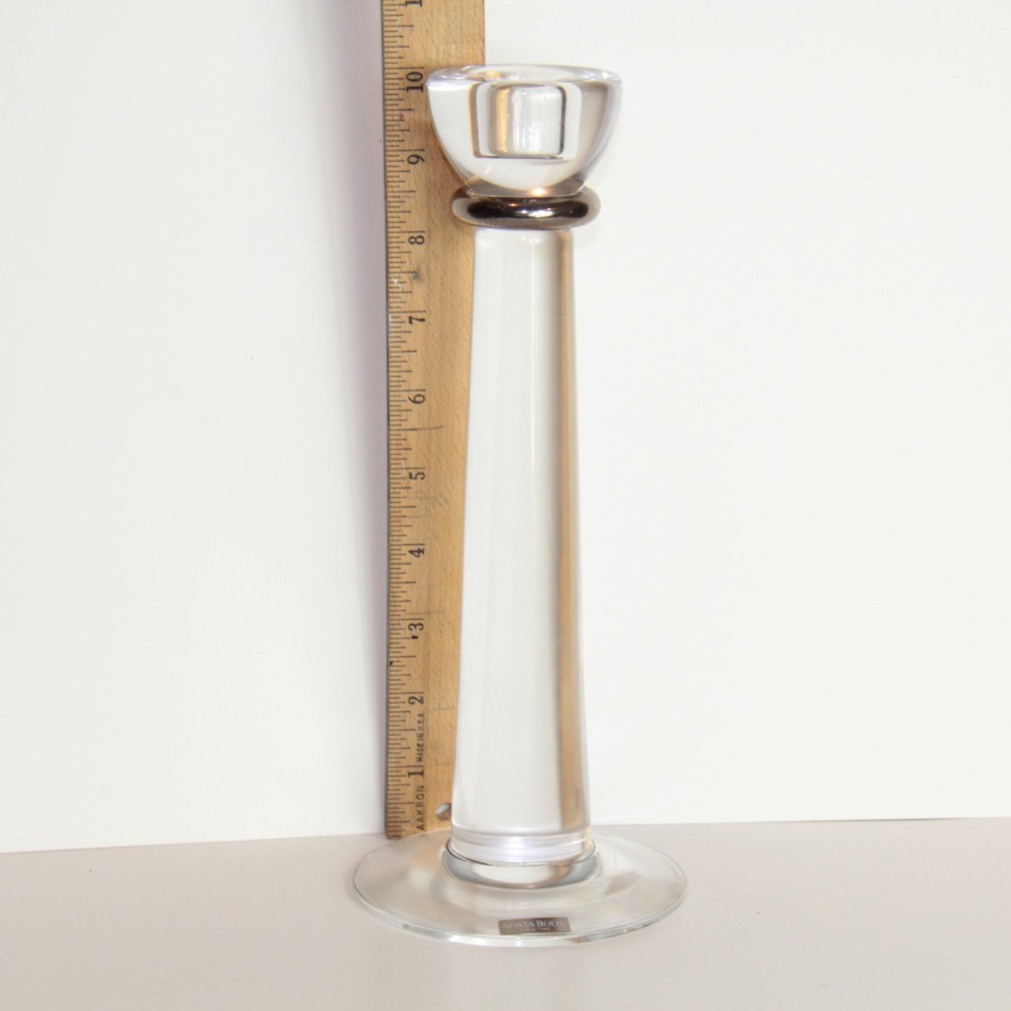 Kosta Boda Athena Platinum Clear Glass Candlestick - Signed - 10” H