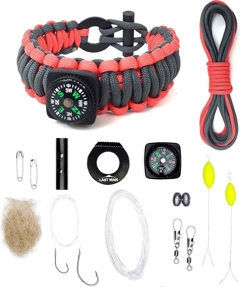 Ultimate Survival Bracelet Kit - Paracord, Fire Starter, Fishing Gear, Compass
